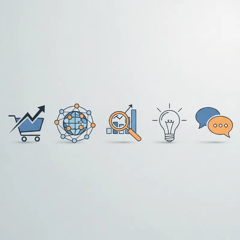 Dijital ürünlerin gösterildiği modern bir e-ticaret alışveriş sahnesi